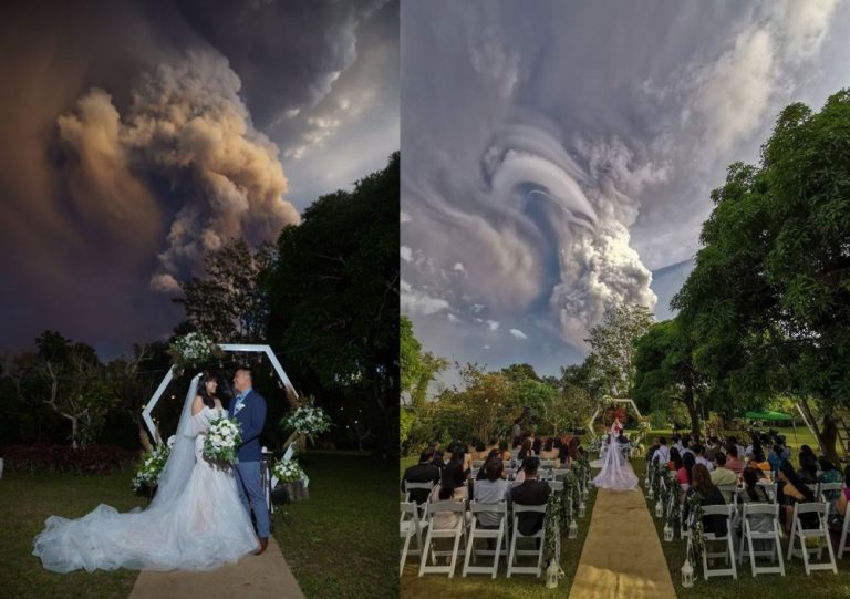 Pasangan ini menikah saat Gunung Taal erupsi, potretnya mengejutkan